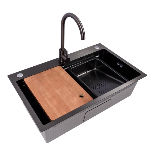 Мийка кухонна нержавіюча сталь PVD чорна Work station для кухні VALESO CM 75*46B Handmade 3.0/0.8
