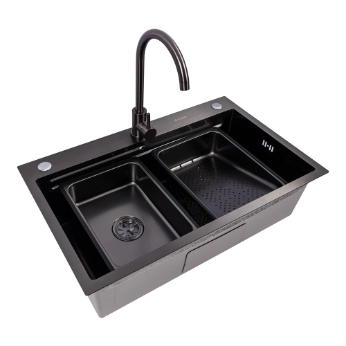 Мийка кухонна нержавіюча сталь PVD чорна Work station для кухні VALESO CM 75*46B Handmade 3.0/0.8 - Фото № 2