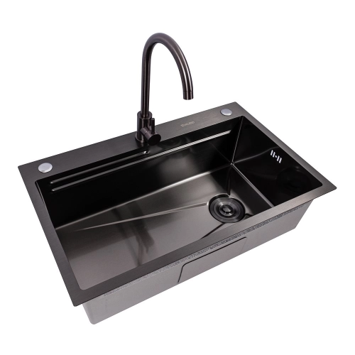 Мийка кухонна нержавіюча сталь PVD чорна Work station для кухні VALESO CM 75*46B Handmade 3.0/0.8 - Фото № 4