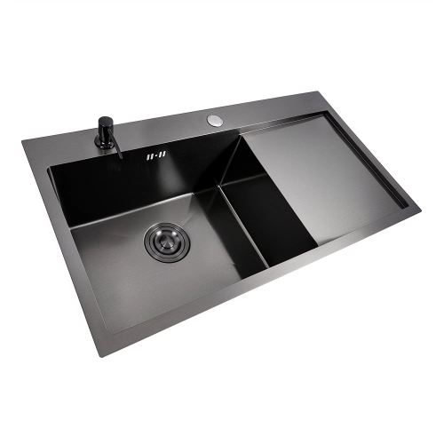 Кухонная мойка PVD черная VALESO CM 78*43 L Handmade (3.0/0.8) - Фото № 3