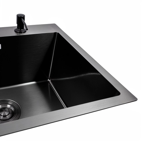 Кухонная мойка PVD черная VALESO CM 78*43 R Handmade - Фото № 2