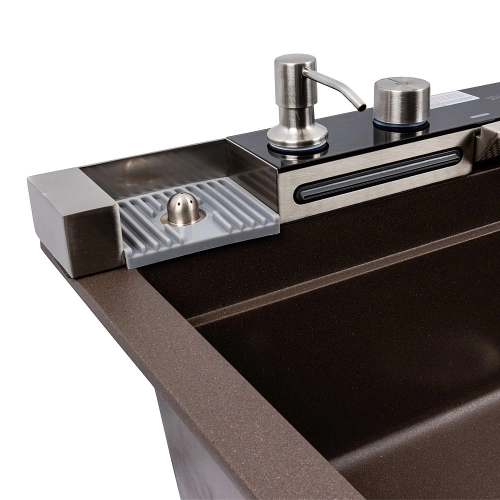 Granite sink VALESO 6846 IRENA, matte, dark rock - Фото № 5