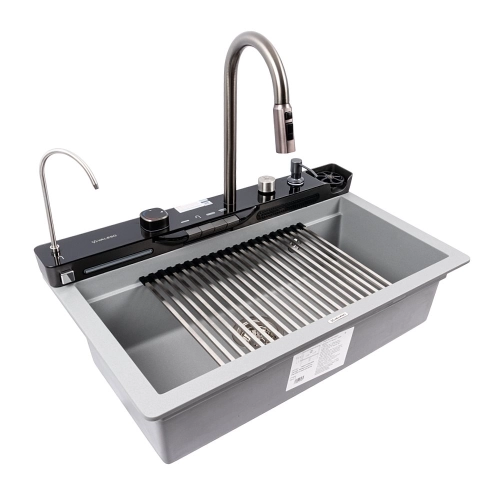 Granite sink VALESO 7546 EVANORA, matte, metallic gray - Фото № 1