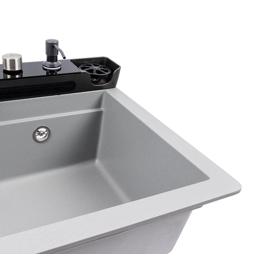 Granite sink VALESO 7546 EVANORA, matte, metallic gray - Фото № 4