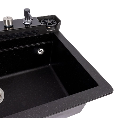 Granite sink VALESO 7546 EVANORA, matte, black metallic - Фото № 2