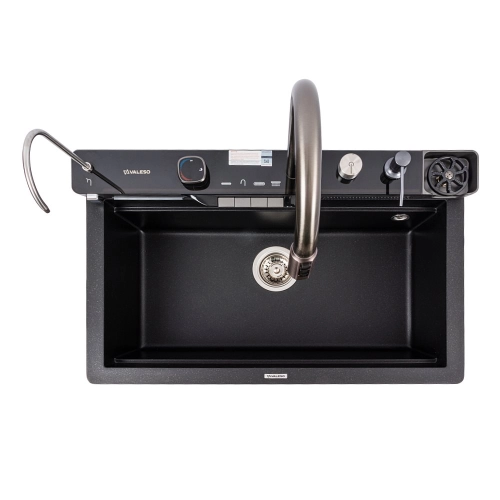 Granite sink VALESO 7546 EVANORA, matte, black metallic - Фото № 11
