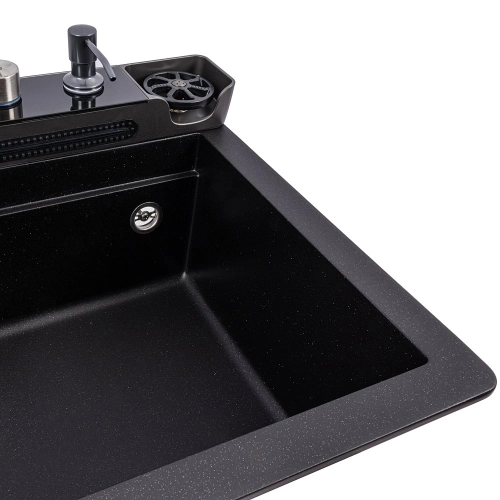 Granite sink VALESO 7546 EVANORA, matte, black metallic - Фото № 12
