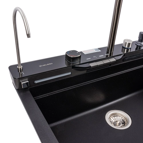 Granite sink VALESO 7546 EVANORA, matte, black metallic - Фото № 13
