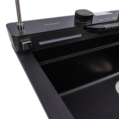 Granite sink VALESO 7546 EVANORA, matte, black metallic - Фото № 14