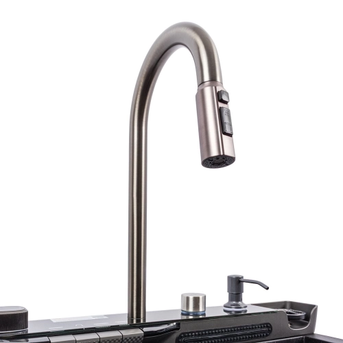 Granite sink VALESO 7546 EVANORA, matte, black metallic - Фото № 19