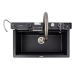 Granite sink VALESO 7546 EVANORA, matte, black metallic - Фото № 11
