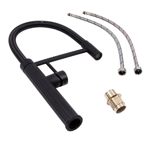 Flexible faucet with holder VALESO VAS1, black goose / matte black - Фото № 1