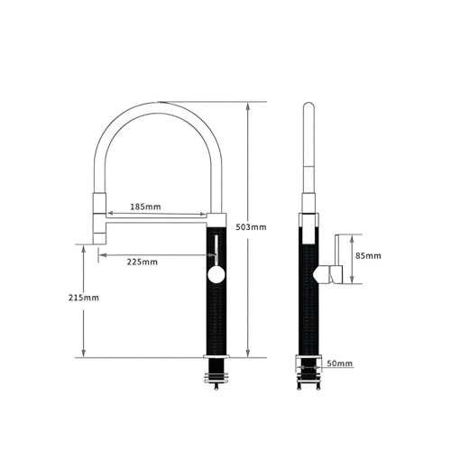 Flexible faucet with holder VALESO VAS1, black goose / matte black - Фото № 3
