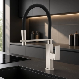 Flexible kitchen faucet BR14B VALESO with holder (black spout, brush body)