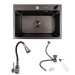 Set: VALESO Handmade 58*43 PVD Black Kitchen Sink + NES-F12 Faucet