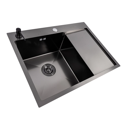 Kitchen sink CM 65*50 L PVD black VALESO Handmade DÉCOR 3.0/1.0 - Фото № 1