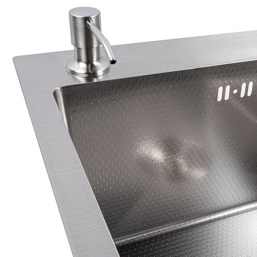 Kitchen sink CM 65*50 L DÉCOR stainless steel VALESO Handmade 3.0/1.0 - Фото № 3