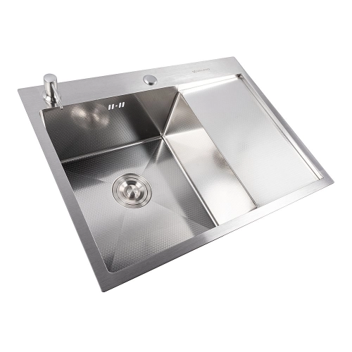 Kitchen sink CM 65*50 L DÉCOR stainless steel VALESO Handmade 3.0/1.0 - Фото № 1