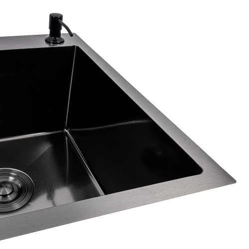 Kitchen sink CM 65*50 R PVD black VALESO Handmade DÉCOR 3.0/1.0 - Фото № 2