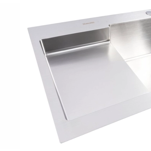 Kitchen sink CM 78*50С R stainless steel with recessed shelf VALESO Handmade (3.0/1.0) - Фото № 2
