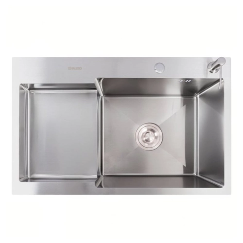 Kitchen sink CM 78*50С R stainless steel with recessed shelf VALESO Handmade (3.0/1.0)