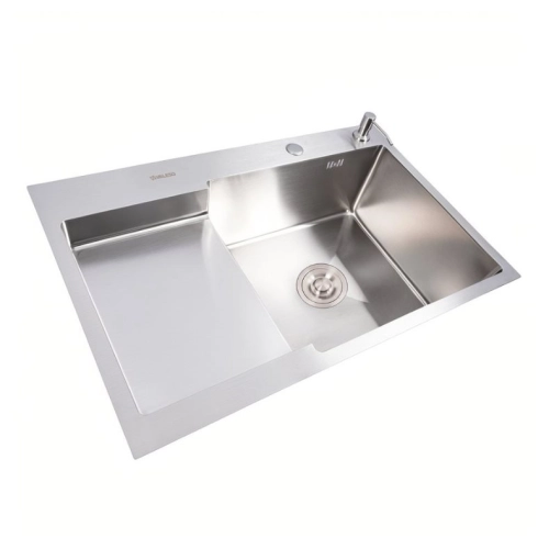 Kitchen sink CM 78*50С R stainless steel with recessed shelf VALESO Handmade (3.0/1.0) - Фото № 1