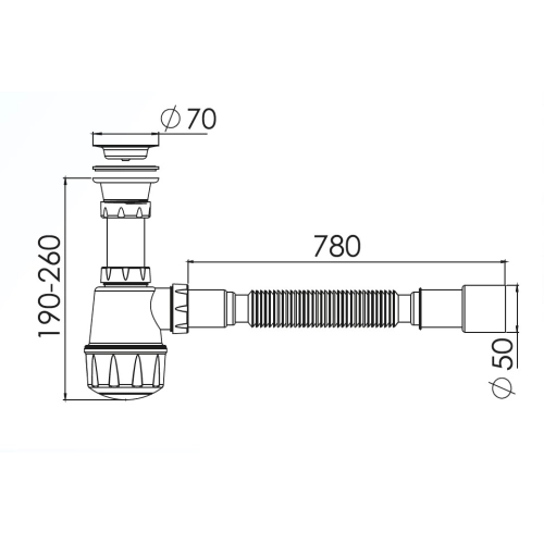 Сифон с отстойником для моек с малой горловиной с гофрой VALESO 1060 NOVA - Фото № 1